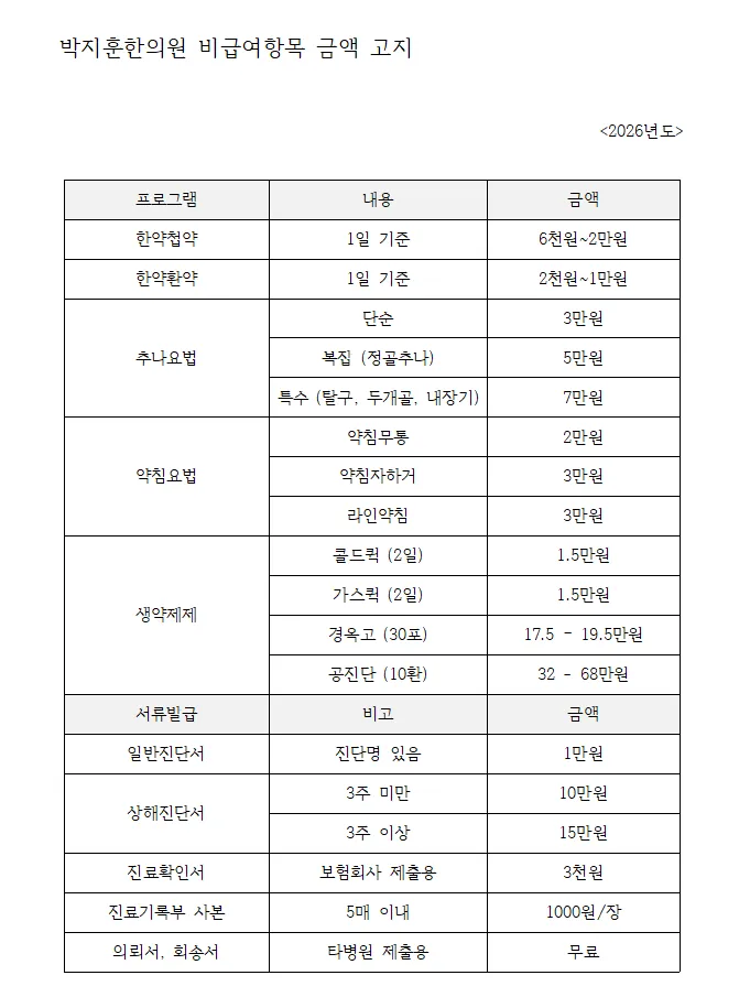<비급여 항목 금액 고지>